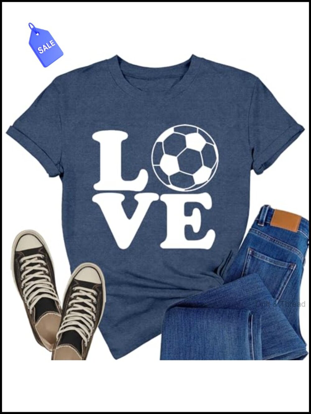 Women's Soccer Heart Graphic T-Shirt Crew Neck Short Sleeve Top